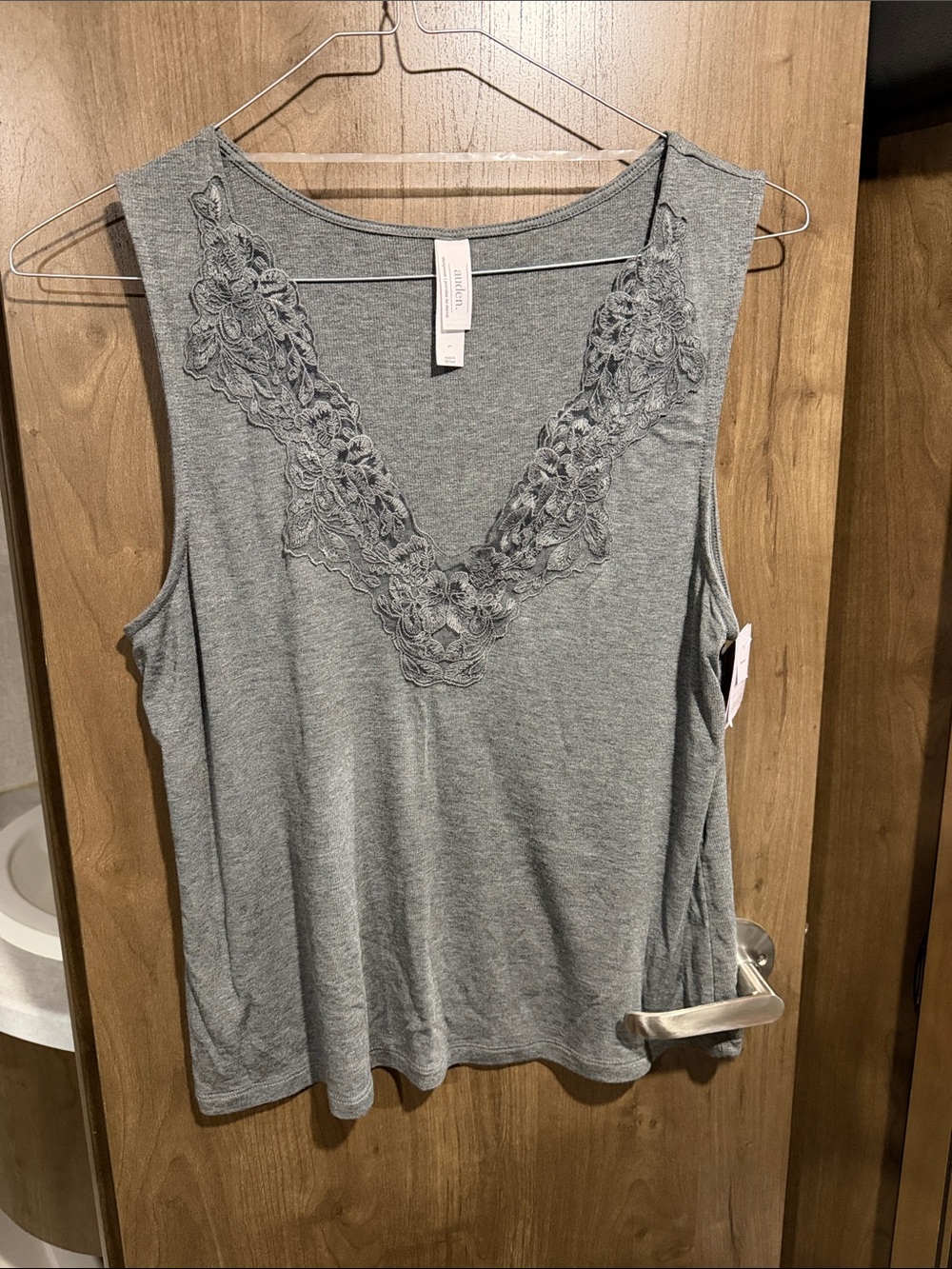 Auden Gray Lace-Trim V-Neck Tank